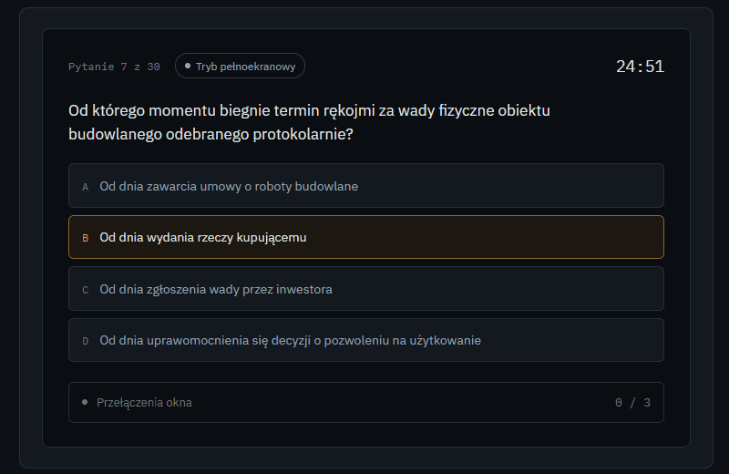 Zabezpieczenie przełączania okna przeglądarki podczas egzaminu na platformie szkoleniowej online.