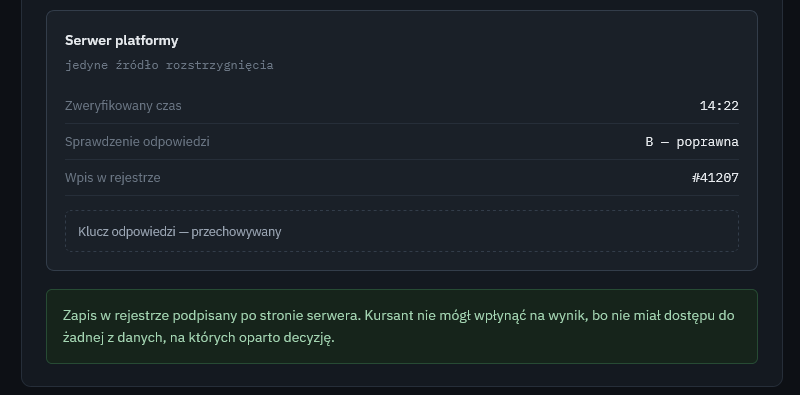 Bezpieczne i pewne sprawdzanie poprawności odpowiedzi ekzaminacyjnych platformy szkoleniowej online.